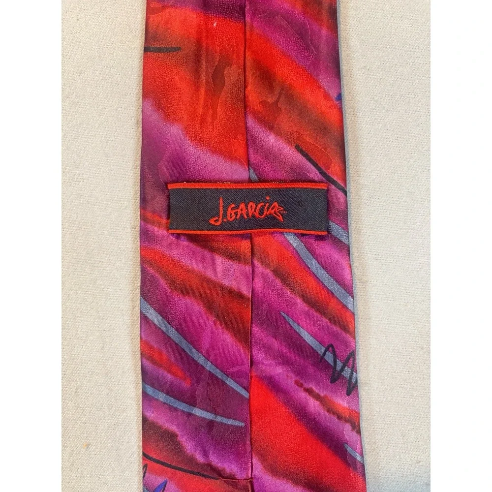 J Garcia Collection 47 Silk Tie Red Purple Chicken‎ Cat Limited Edition Art